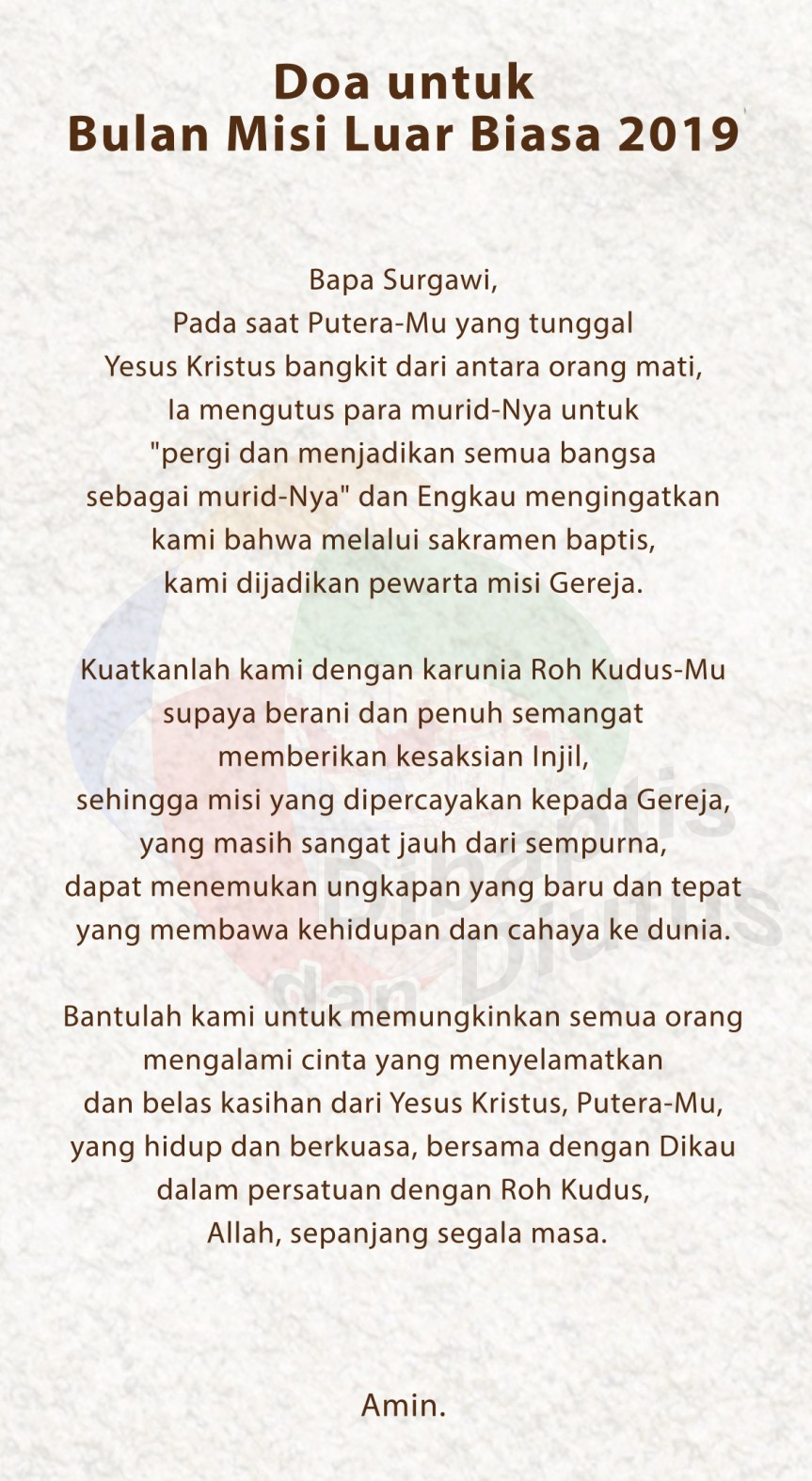 Doa untuk Bulan Misi Luar Biasa&nbsp;2019